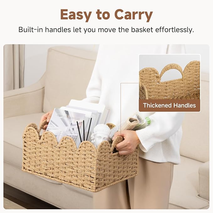 StorageWorks Scalloped Wicker Basket, Large Baskets - Image 4