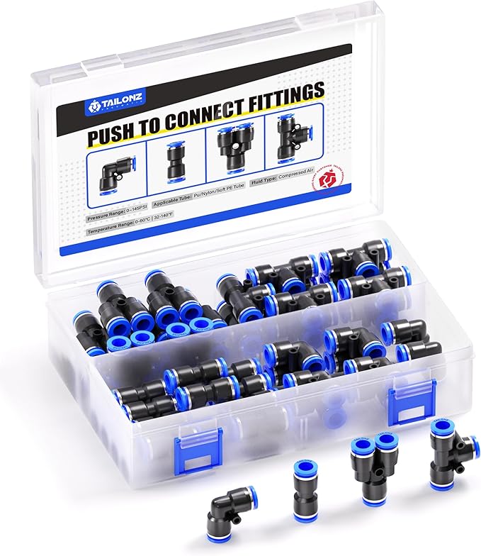 TAILONZ PNEUMATIC 1/4 Inch od Push to Connect Fittings Pneumatic Fittings Kit by TAILONZPNEUMATIC