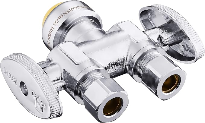 1PC EFIELD Push Fit 1/2" x Dual 3/8" OD Compression Straight Stop Valve | 1/4 - Image 2