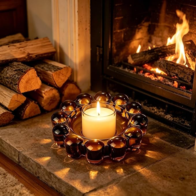 Amber Bubble Glass Candle Dish – Modern Clear Glass Candle Holder - Image 4