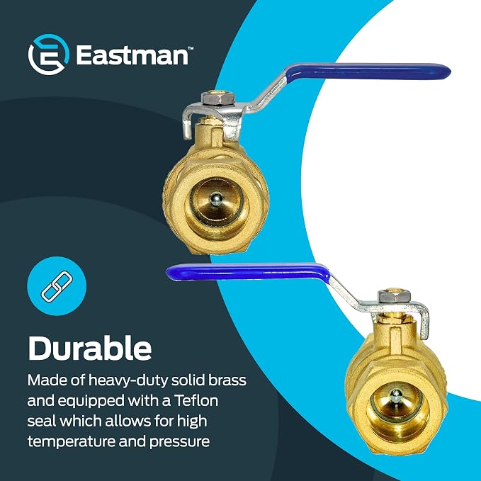 Eastman Full Port Ball Valve, 3/4 x 3/4 Inch Compression Ends, Brass Inline - Image 4
