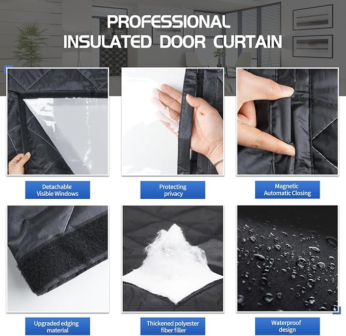 Veanusiver Magnetic Thermal Insulated Door Curtain Detachable Visible Windows - Image 6
