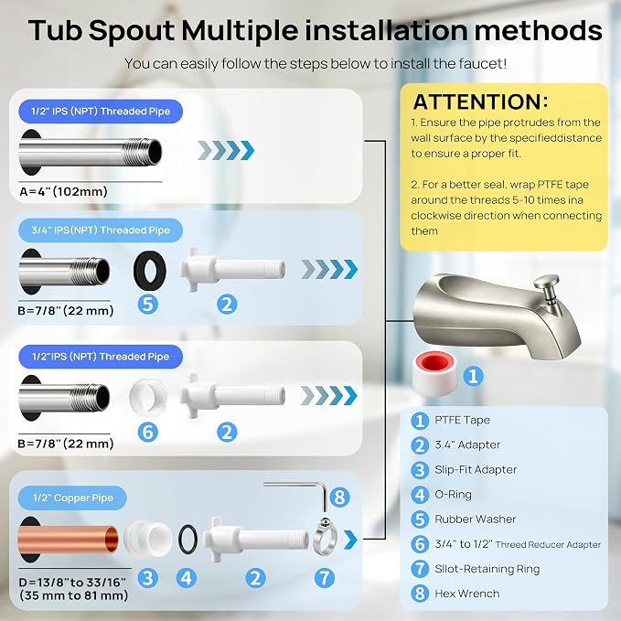 T2901 Shower Trim Kit with Tub Spout, Compatible with Moen Gibson Posi-Temp - Image 3