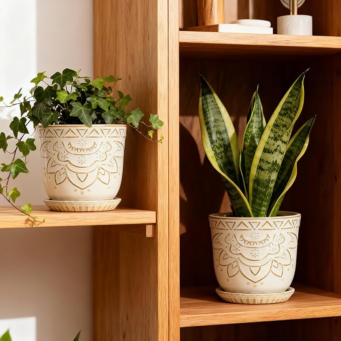 Gepege Ceramic Plant Pots, 6 Inch Indoor Planters - Image 4