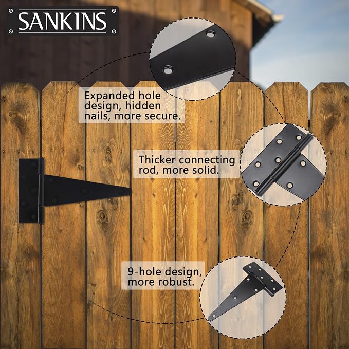 10 Inch T-Strap Shed Door Hinges Heavy Duty, Yard Door, Barn Door Gates - Image 4