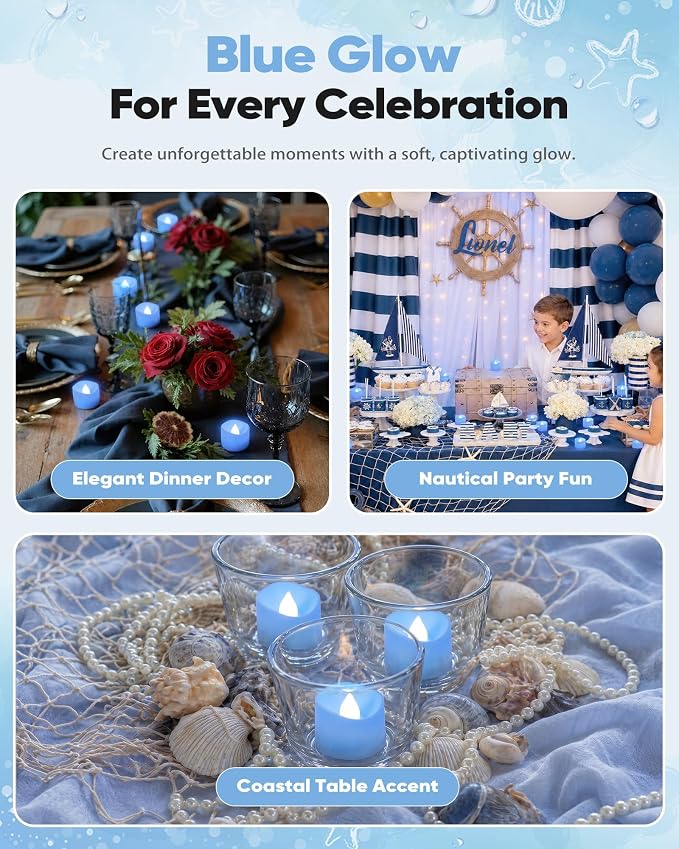 Homemory 24-Pack Light Blue Flameless Battery Tea Light Candles, 200+ Hours | - Image 7