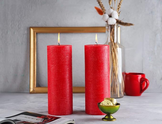 Set of 2 Pillar Candles 3" x 8" Unscented Handpoured Weddings, Home Decoration - Image 4