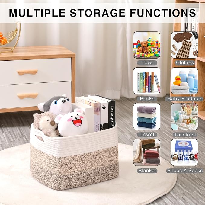 ICERZCZ Storage Baskets for Organizing Shelves, Woven Cotton Rope Bins for Baby - Image 4