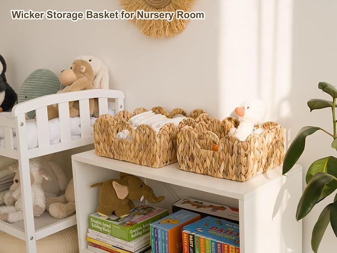 StorageWorks Scalloped Basket for Shelves, Water Hyacinth Storage Baskets | - Image 6
