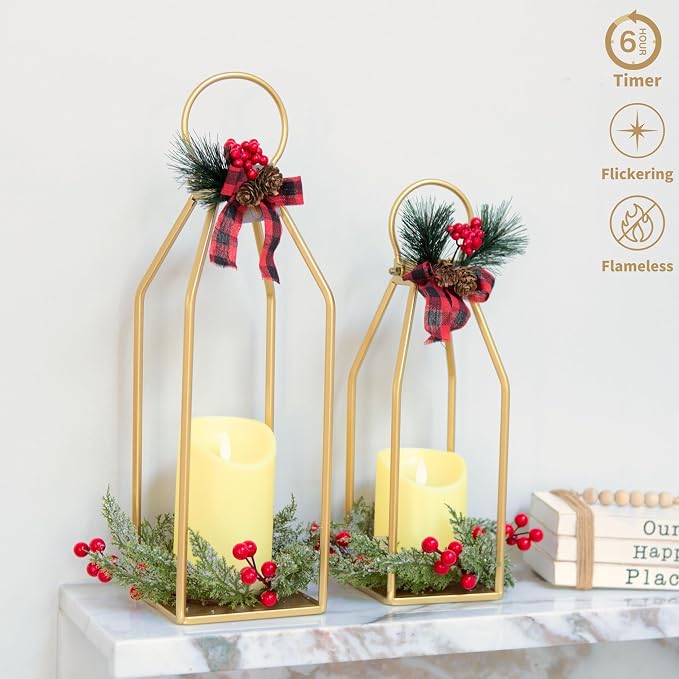 Perfnique Modern Farmhouse Lantern Decor, 2 LED 6hr Timer Flameless Candles ＆ - Image 7