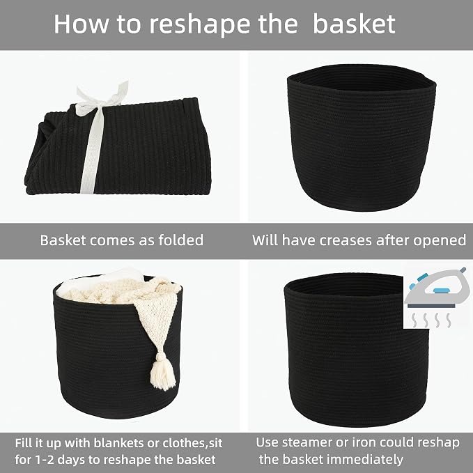 XUANGUO Cotton Rope Basket For Girls Boys Kids 16”X14” Black | Baby Laundry - Image 7