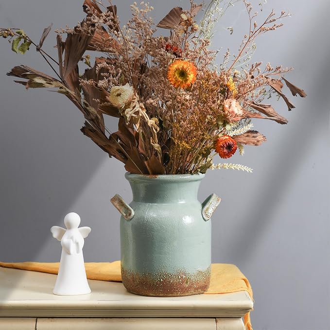 Quoowiit Ceramic Rustic Farmhouse Vase, Distressed Decorative Flower Vases - Image 6