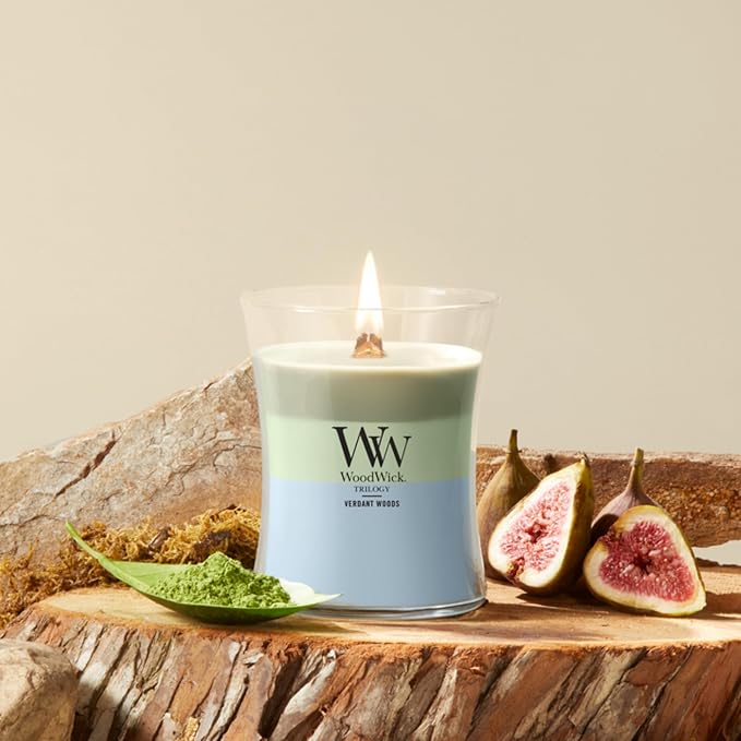Woodwick Verdant Woods Medium Hourglass Trilogy Candle - Image 2