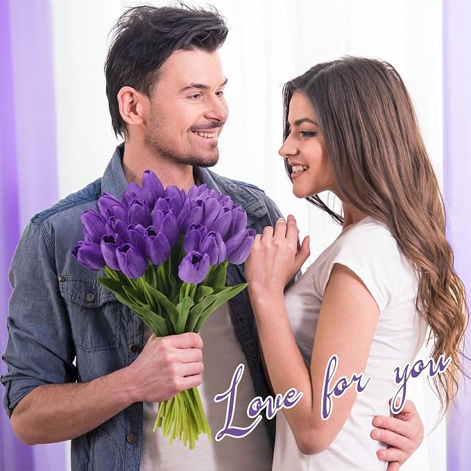 Janinka 50pcs Artificial Tulip Flowers Fake PU Tulips Faux Latex Bouquet Flower - Image 7
