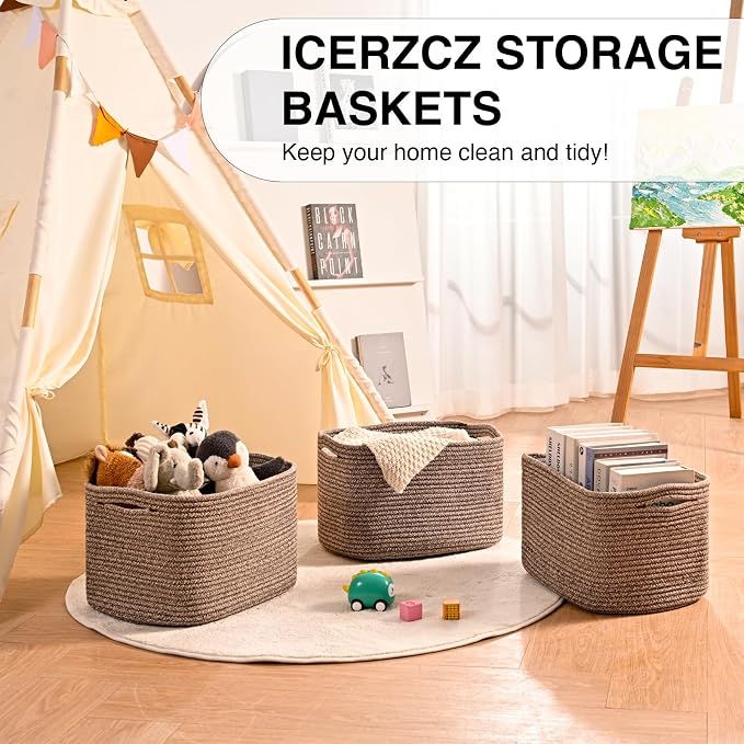 ICERZCZ Storage Baskets for Organizing Shelves, Woven Cotton Rope Bins for Baby - Image 6