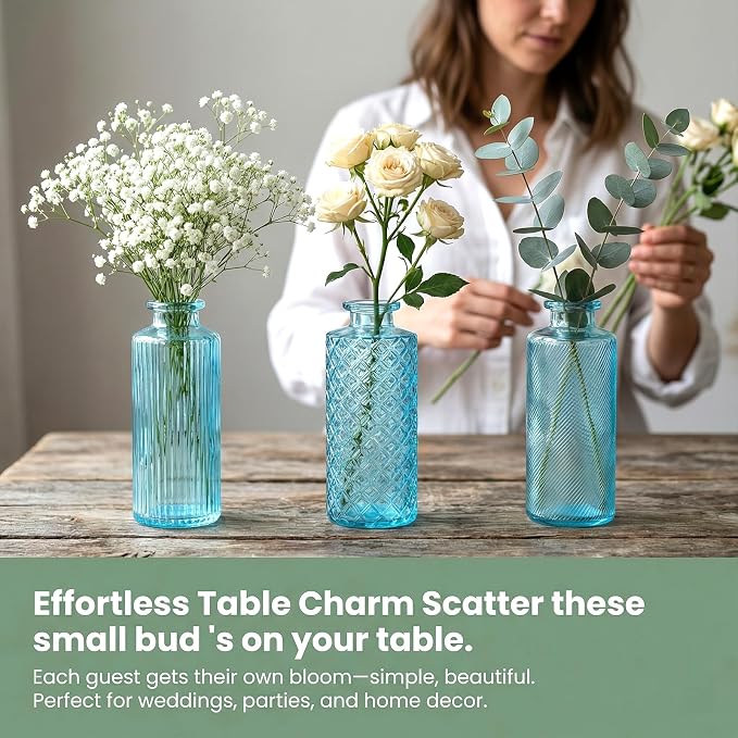 Glass Bud Vases 30 Pack, Small Blue Flower Vases - Image 6