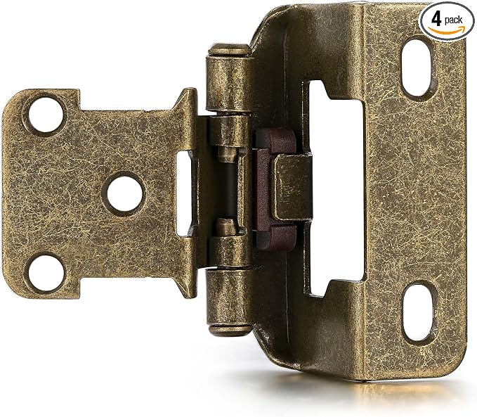 Antique Brass Cabinet Hinges, 1/2” Overlay, 4 Pack | by Vallecloud