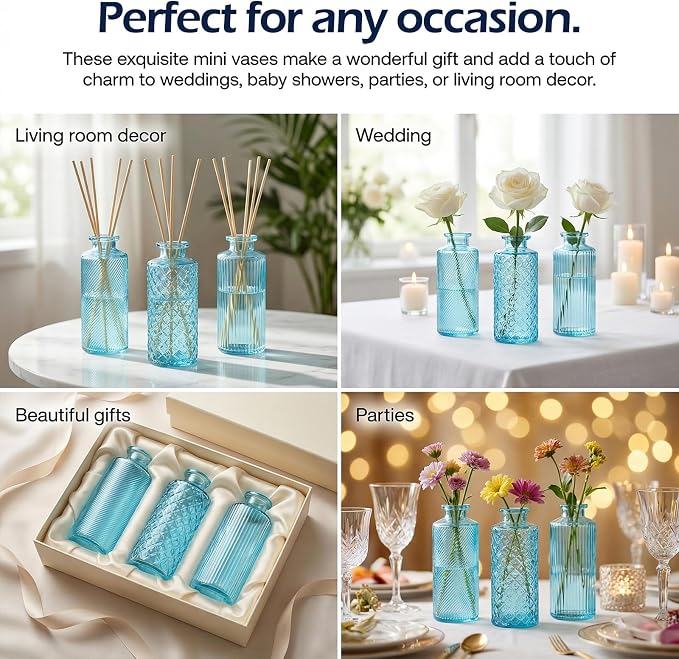 Glass Bud Vases 30 Pack, Small Blue Flower Vases - Image 4