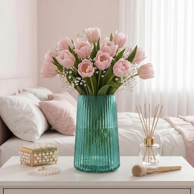 Green Glass Vase for Flower, Flower Vase for Bouquet, Modern Glass Vases - Image 2
