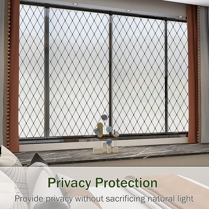Frosted Black Lattice Window Film Static Cling Window Privacy Films Decorative - Image 5