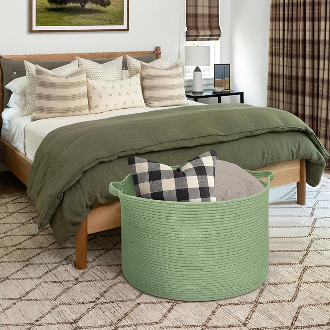 115L Oversized Green Basket, 23.6"x15.7" Woven Cotton Rope Bin - Image 5