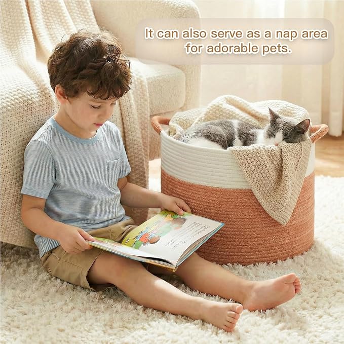 Artfeel 100L Large Cotton Rope Basket, Decorative Woven Blanket Storage - Image 3
