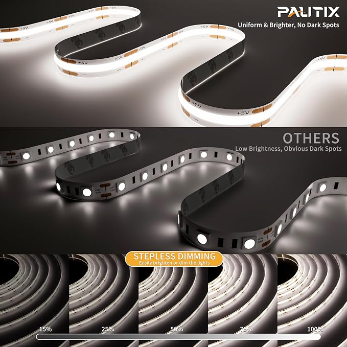 PAUTIX 5V USB COB LED Strip Light 6.56ft/2m 1200lm, Dimmable 640LEDs 6000K - Image 2