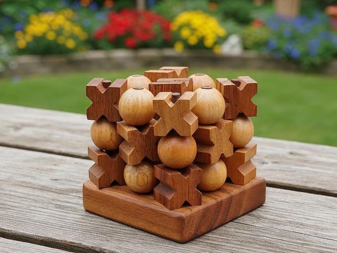 BSIRI 3D Wooden Tic Tac Toe Rustic Coffee Table Decor Unique Gifts - Image 9