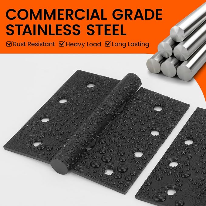 304 Stainless Steel Matte Black 4'' Door Hinges - Image 3