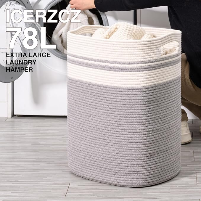 ICERZCZ 78L Laundry Hamper, Woven Rope Tall Laundry Basket - Image 2