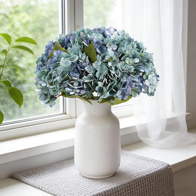 Kimura's Cabin 6pcs Hydrangea Artificial Flowers Silk Fake Hydrangeas, - Image 4
