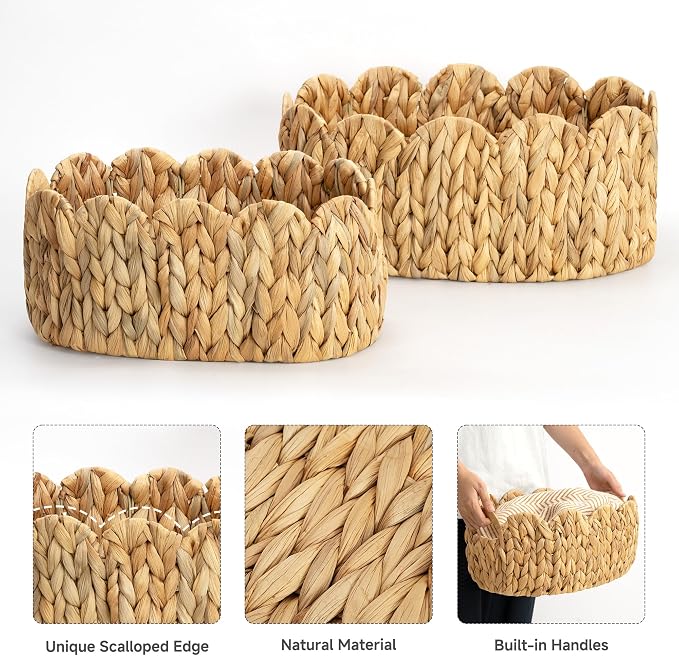 StorageWorks Scalloped Wicker Basket, Woven Baskets - Image 4