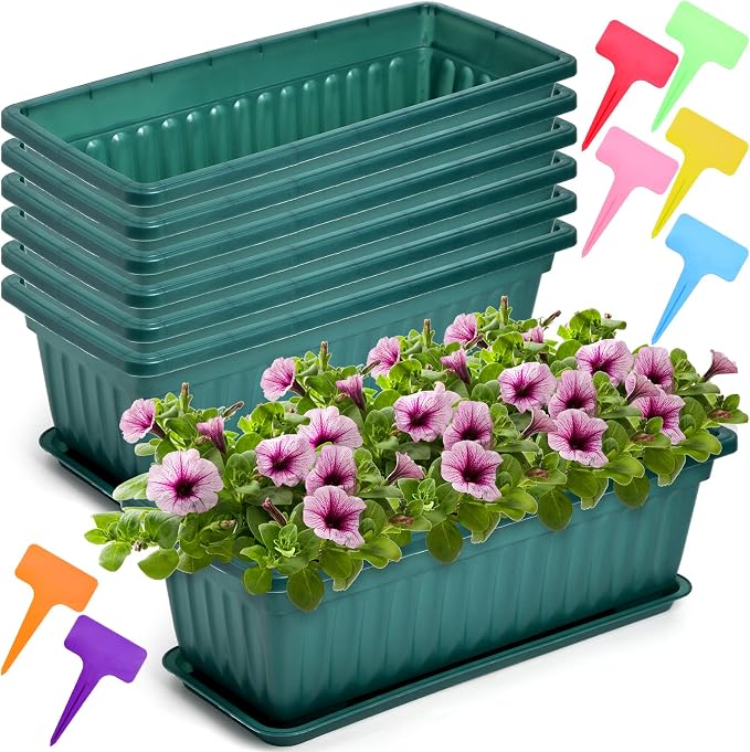 Fasmov 7 Pack 17 Inches Flower Window Box Plastic Vegetable Planters by Fasmov