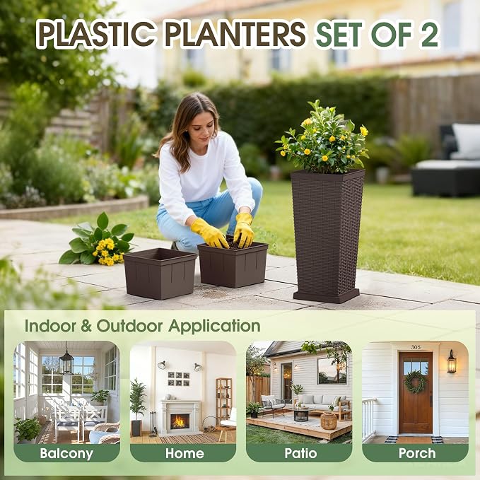 Set of 2 24 Inch Tall Plastic Planters - Image 4