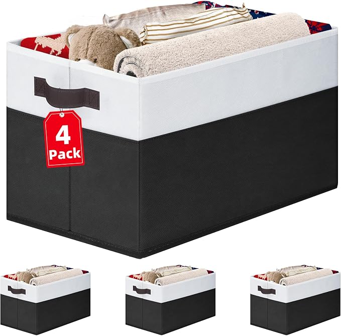 Large Storage Bins for Shelves 4 Pack, Closet Storage Baskets for Clothes by Criusia