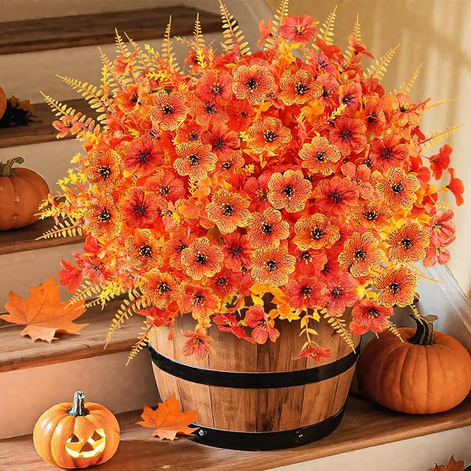 16PCS Artifcial Fall Flowers, Silk Flowers by AmberFun
