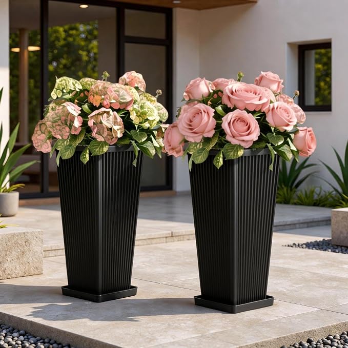 24" Tapered Tall Planters for Outdoor Plants by Diyfire