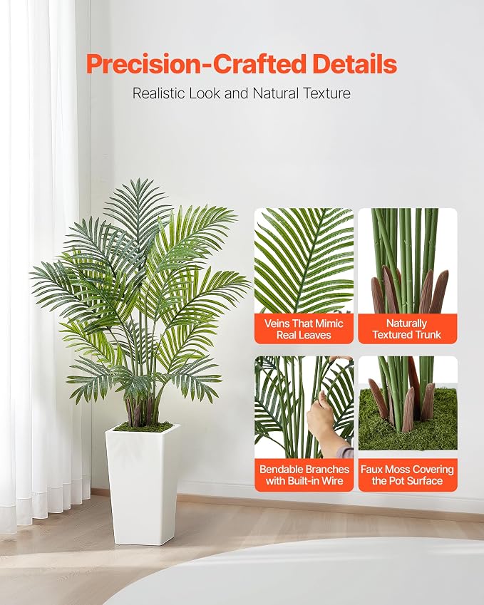 VEVOR Artificial Areca Palms 4 ft, 2 Pack Fake Palm Tropical Plants - Image 2