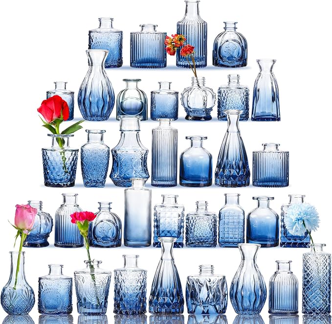 Fixwal 36 Blue Bud Vases Glass Bud Vase Set of 36, Small Vases by Fixwal