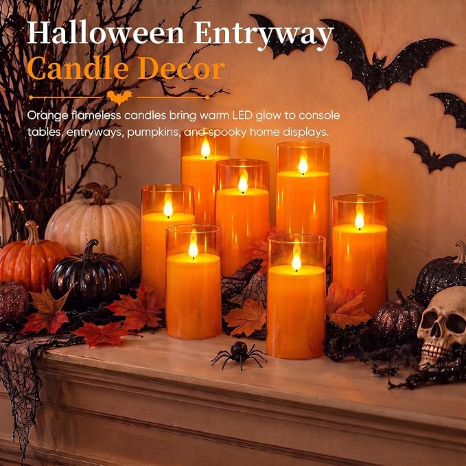 Homemory Halloween Orange Flameless Candles, Remote Timer, 9 Pack | Flameless - Image 4