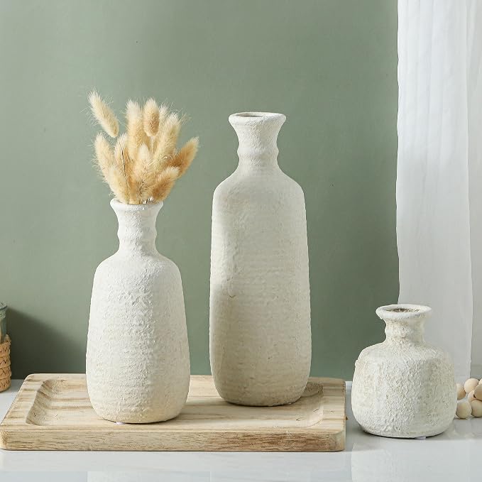 Ceramic Vase Set of 3, Neutral Rustic Vases Home Decor Farmhouse Decorative - Image 6