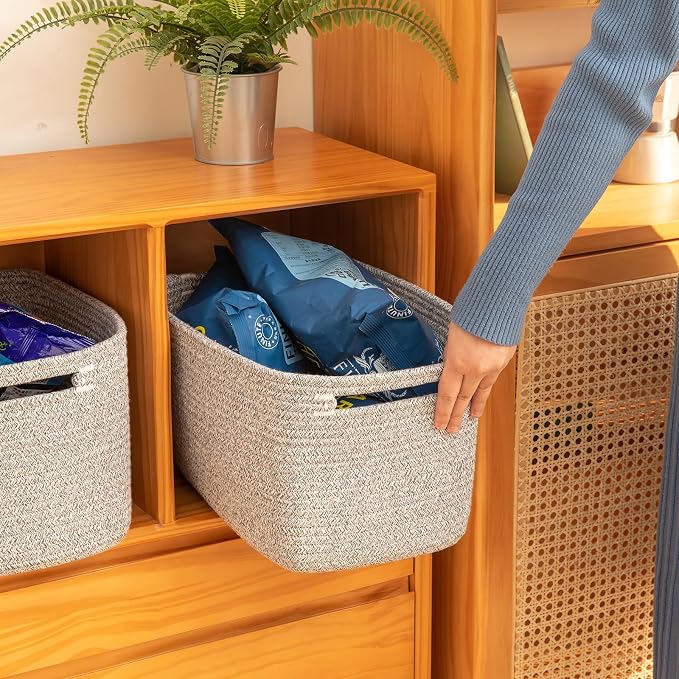 OIAHOMY 4 Pack Storage Baskets for Organizing 24L Cube Storage Bins Grey | - Image 3