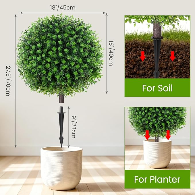 Artificial Green Eucalyptus Topiary Ball Tree, UV Resistant Faux Evergreen - Image 4