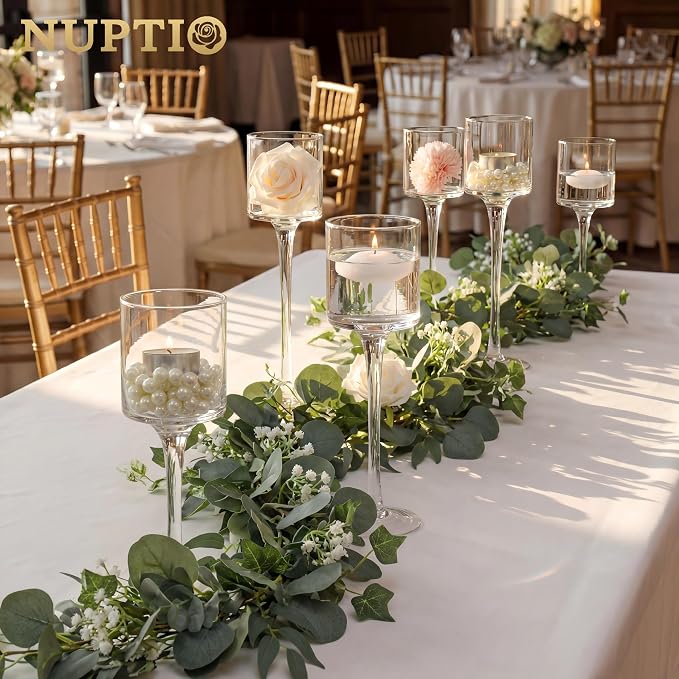 NUPTIO Stemmed Glass Candle Holders, Long Stem Base - Image 6