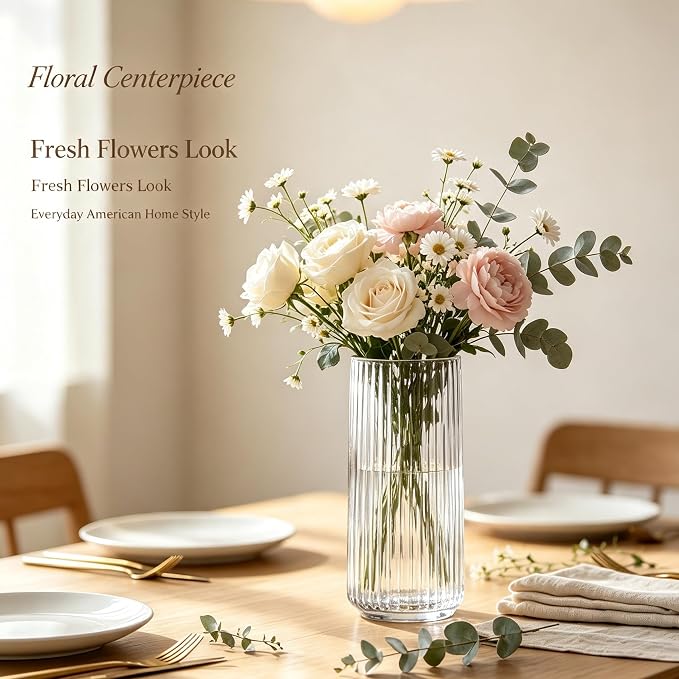 Clear Glass Flower Vase for Pampas Grass, 10 inch Medium Decorative Centerpiece - Image 2