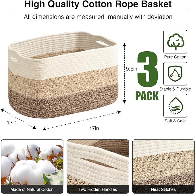 ICERZCZ Large Storage Baskets for Organizing Shelves, Woven Cotton Rope Bins - Image 3
