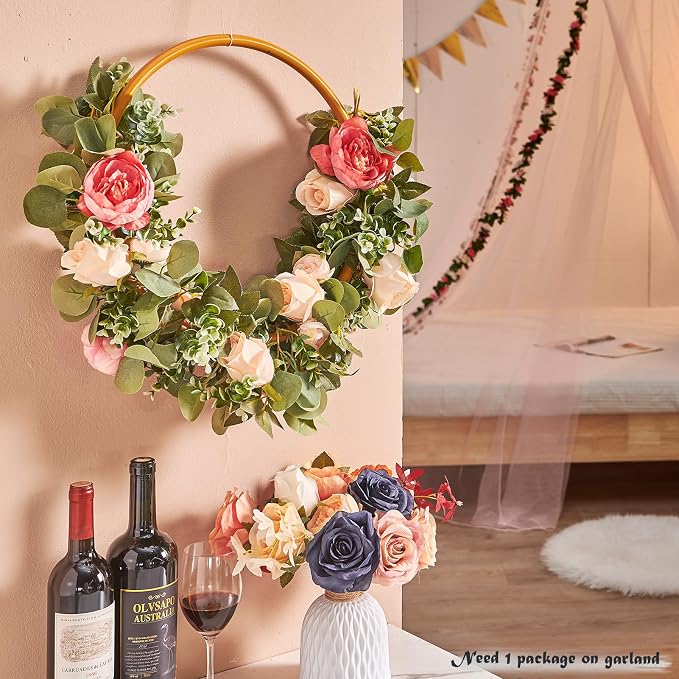Artificial Flower Garland 5.4ft Rose Vine Decor, Champagne Pink Flower | - Image 4
