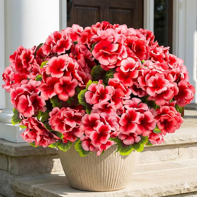 lovemoon 16 Pcs Artificial Geranium Plant Realistic Silk Flowers - Image 4