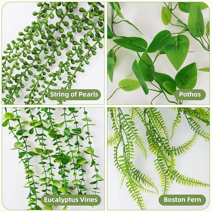 Fake Plants 4 Pack Artificial Hanging Plants Fake Potted Greenery | Faux - Image 4