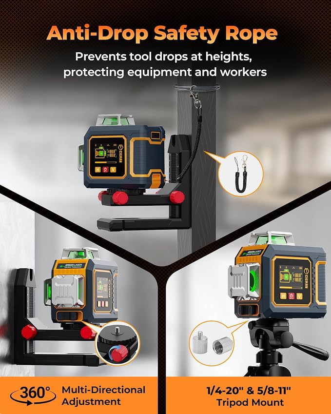 Green Laser Level, 3x360° Side LCD 12-Line Self-Leveling, Pulse Mode - Image 7